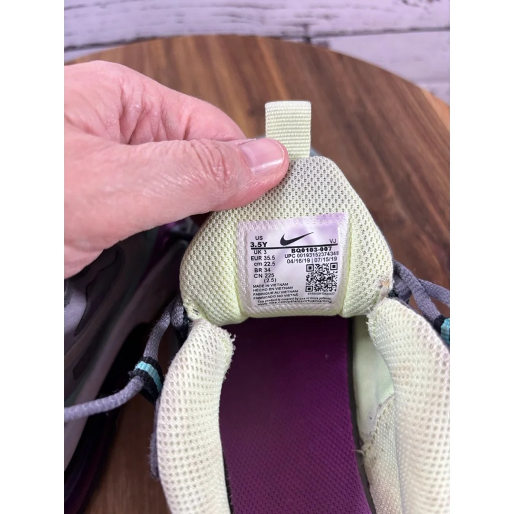 Girls Nike Air Max 270 React Sneakers 3.5Y Grey Mint Green Purple